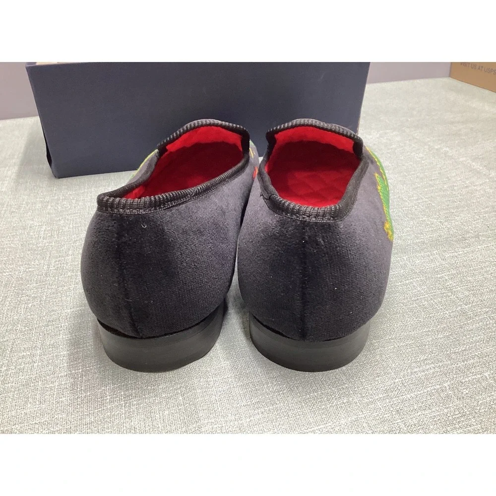 Vintage Shipton & Heneage Dragon Velvet Smoking Slipper Men 9 Embroidered Loafer